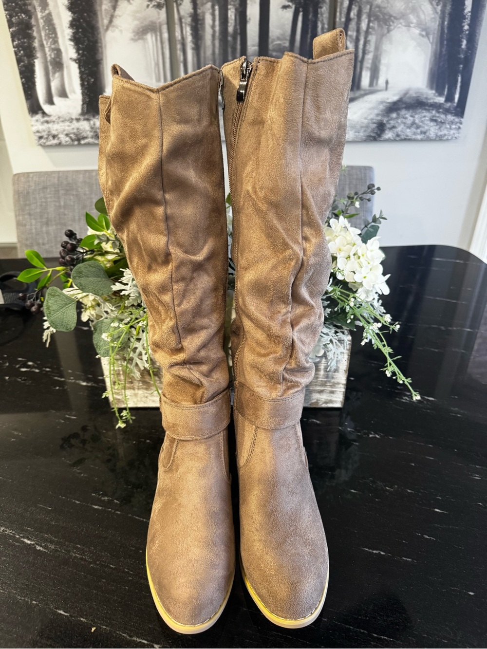 Taupe Knee-High Slouchy Suede Riding Boots “EU 38 / US Women’s 7.5–8”
